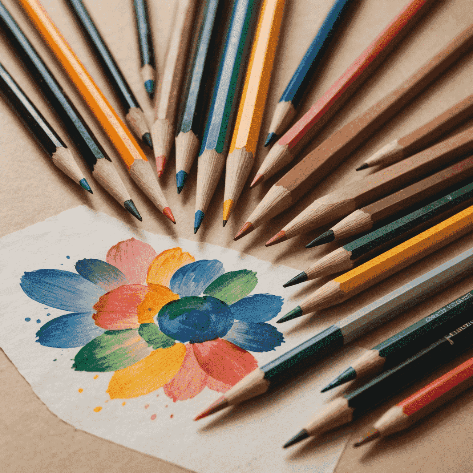 Dibujo a mano de herramientas creativas: lápiz, pincel y paleta